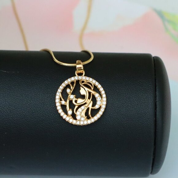 "Elegant Rose Gold Round Pendant with Floral and Woman Silhouette, XPPT1516 - Picture 2 of 12